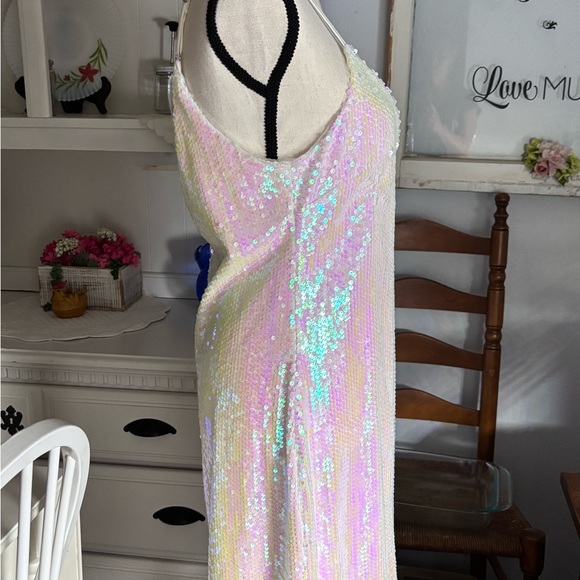 Mirrorball White Iridescent Sequin Mini Dress size large - Picture 5 of 16